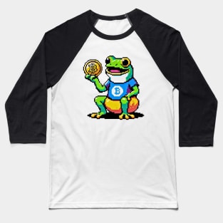 8-Bit Bitcoin Frog - Pixelated Cryptocurrency Art Baseball T-Shirt